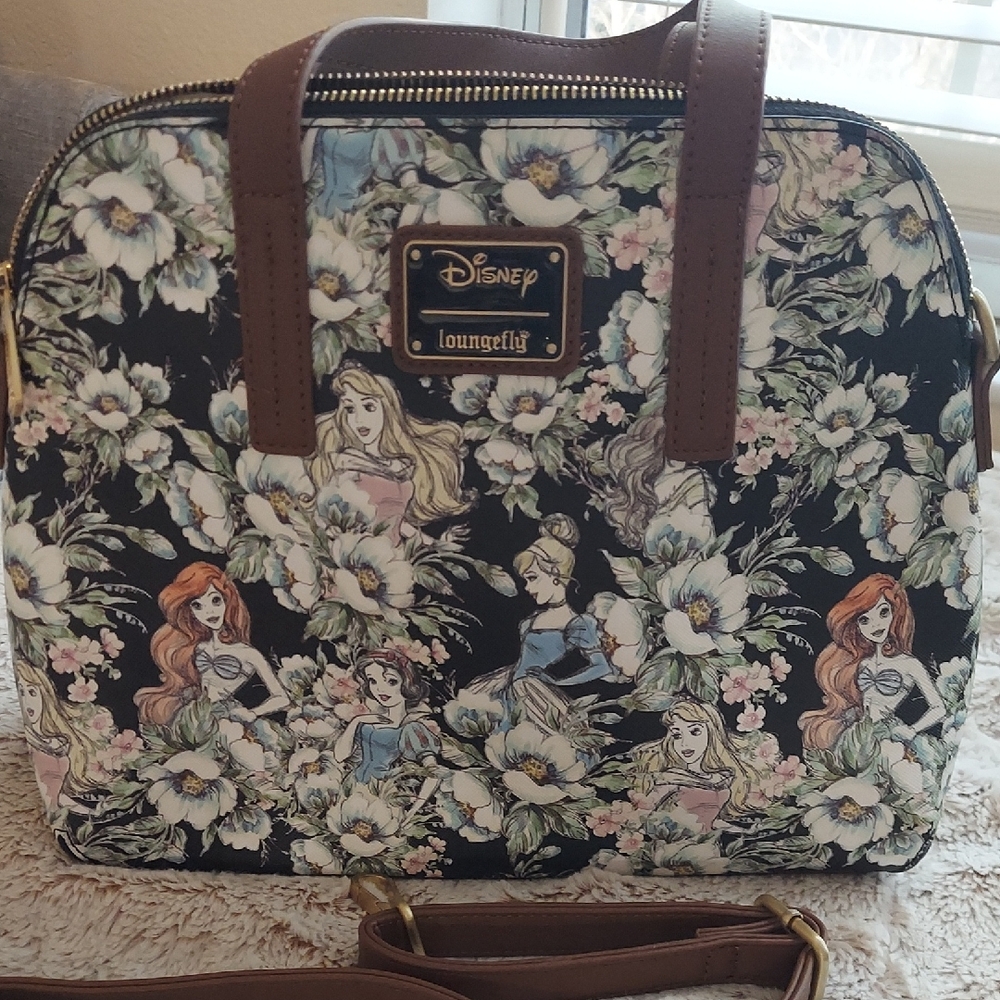 Loungefly Disney Princess Floral Crossbody Bag - Black and Brown